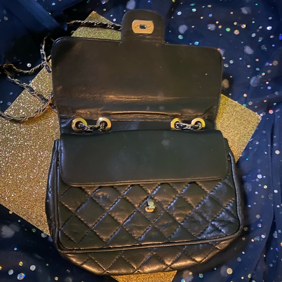 CROUCH & FITZGERALD QUILTED LAMBSKIN LEATHER BLACK GOLD CROSSBODY VINTAGE Bag - Picture 3 of 16